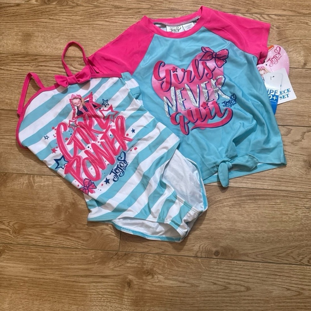 JoJo Siwa Striped 2 Piece Swimwear in Blue and White 7/8